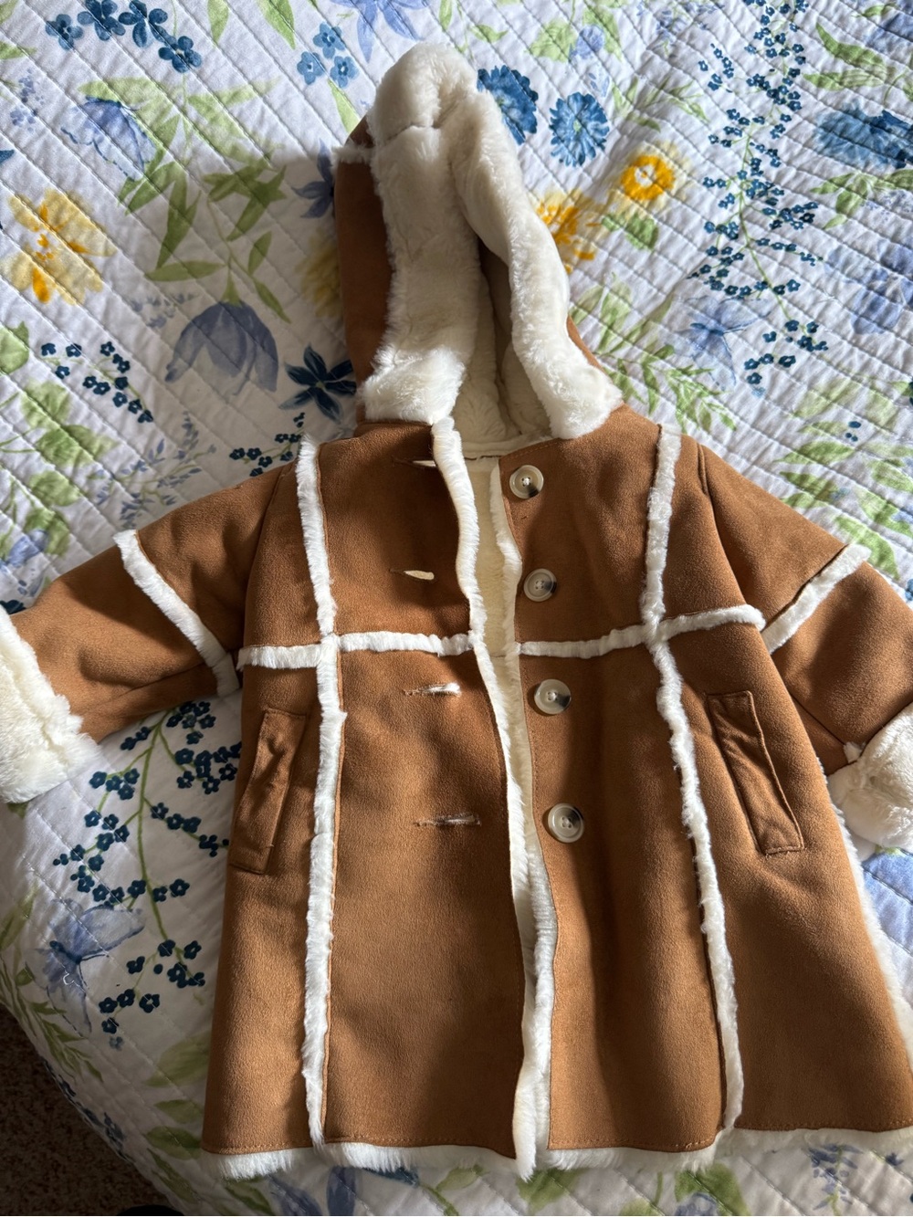 GAP Kids Tan Faux-Shearling Trim Hooded Pea Coat